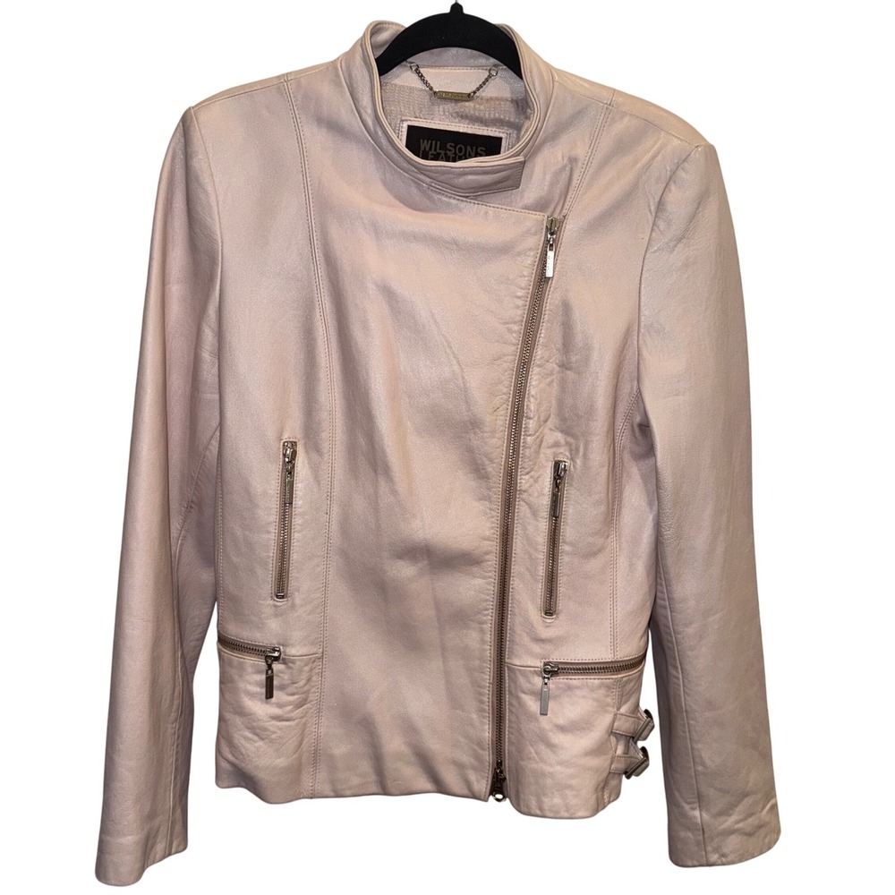 Vintage 90s Y2K Wilsons Pelle Studio Pink‎ Leather Moto Jacket Women's M